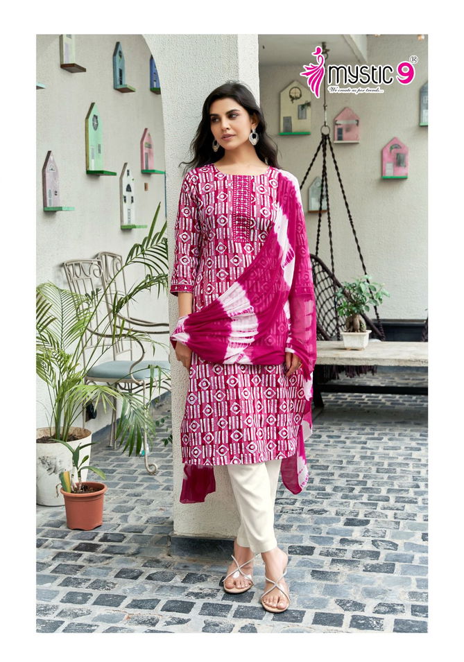 Nisha Vol 1 By Mystic 9 Printed Kurti With Bottom Dupatta Wholesale Shop In Surat
